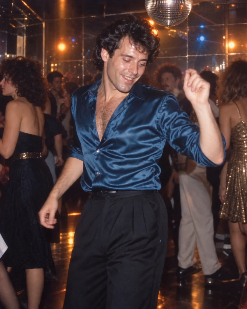AI-created preview of a fictional adult dancing in a 1983 disco club