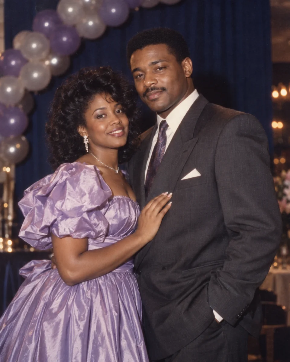 AI-created preview of a fictional adult couple at a 1987 formal dance