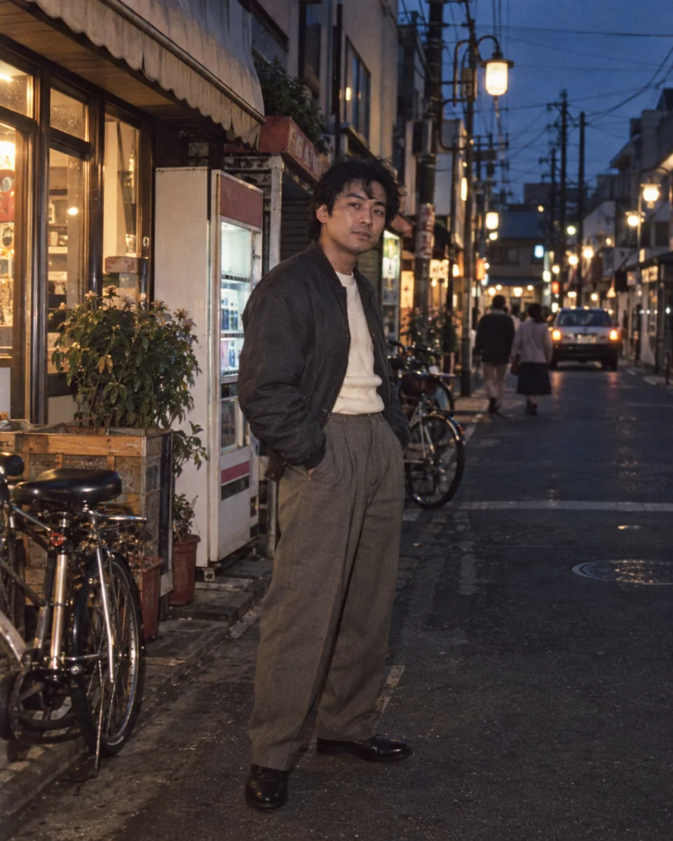 AI-created preview of a fictional adult in a 1988 Tokyo neighborhood street portrait