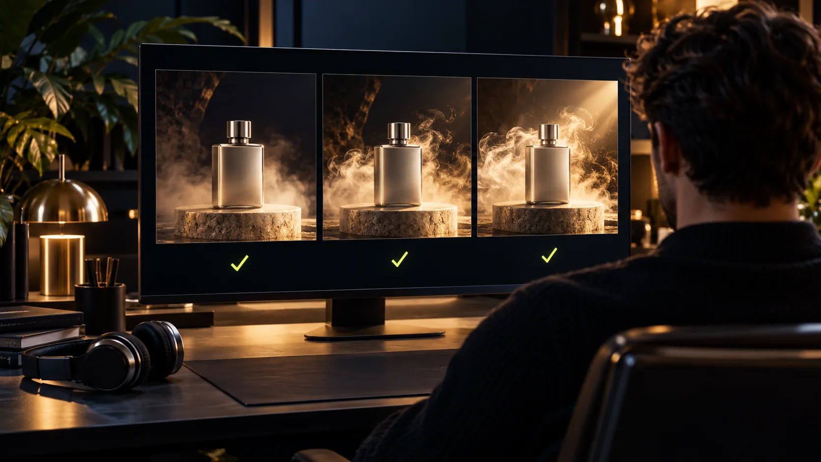 Editorial video-review workspace comparing key frames and a timeline to check visual continuity and audio timing
