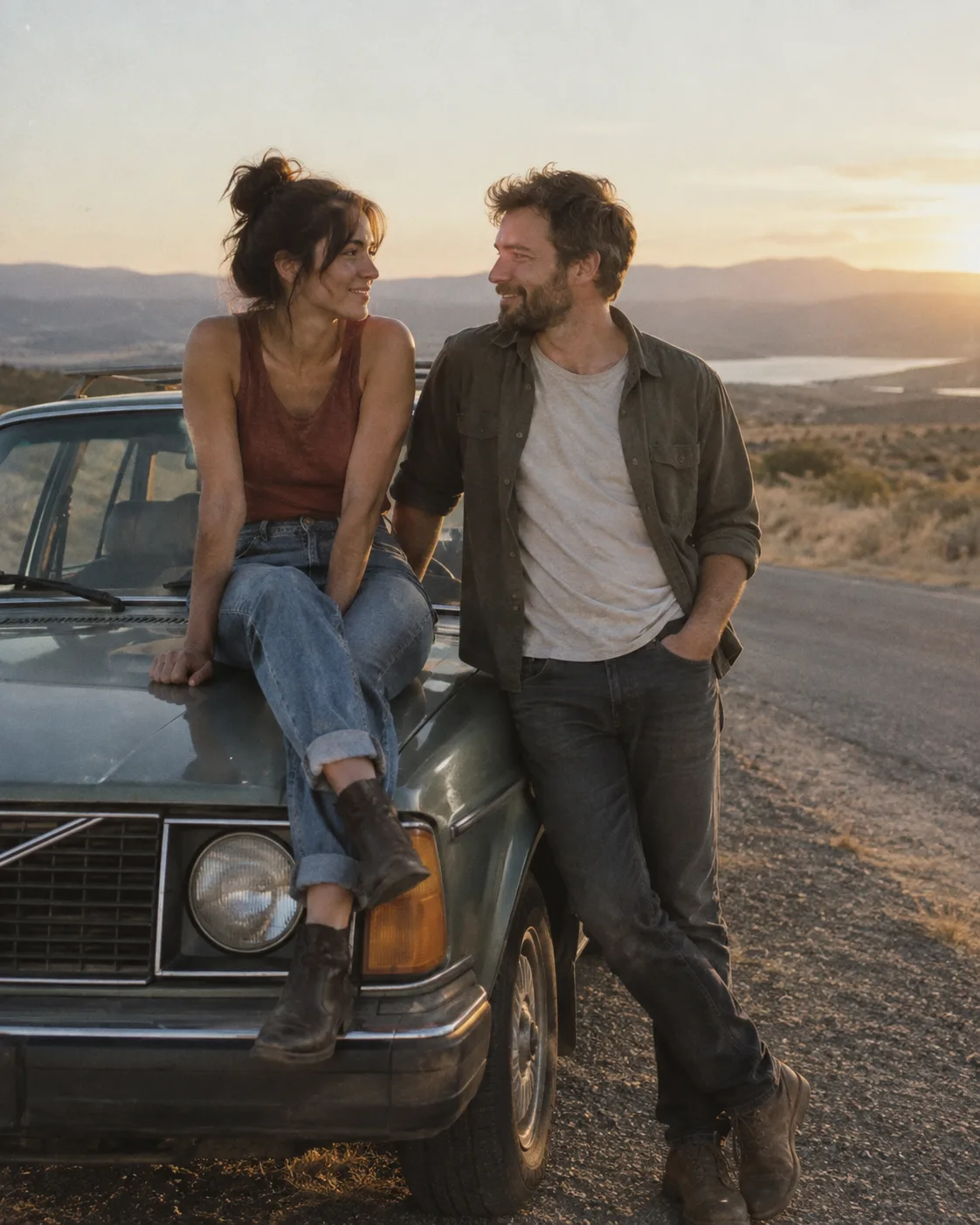 AI-created preview of a fictional adult couple on a road trip